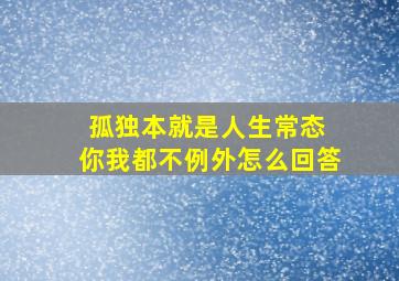 孤独本就是人生常态 你我都不例外怎么回答